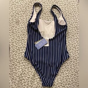 H&M Blue and White Striped One-Piece Swimsuit